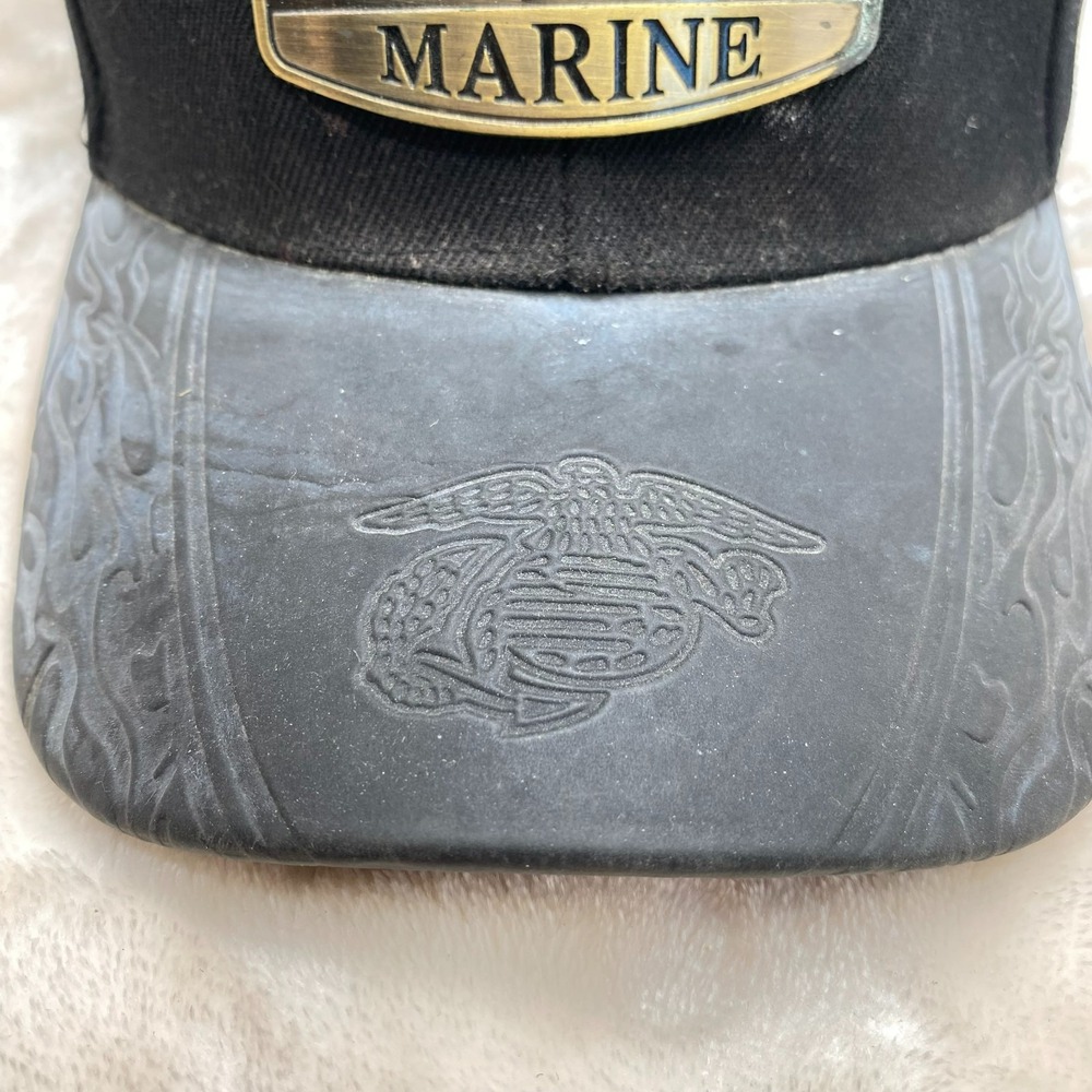 Marine Corps Metal Patch Seal Logo Baseball Cap XTRA Black Hat Adjustable - Picture 2 of 7